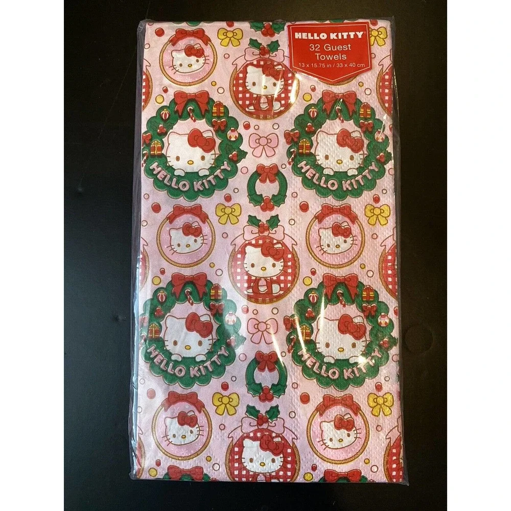HELLO KITTY Holiday CHRISTMAS WREATHS 32 Guest‎ Towels 3-Ply Paper Party Napkins